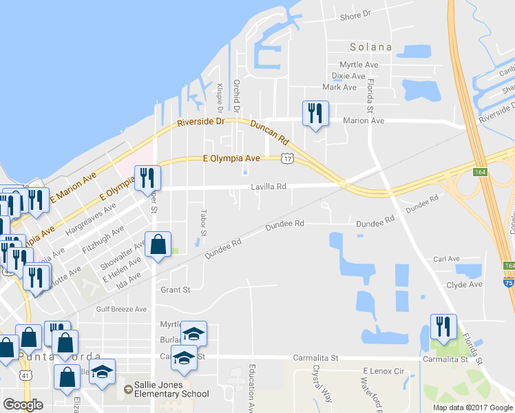 map of restaurants, bars, coffee shops, grocery stores, and more near 1507 Lavilla Road in Punta Gorda