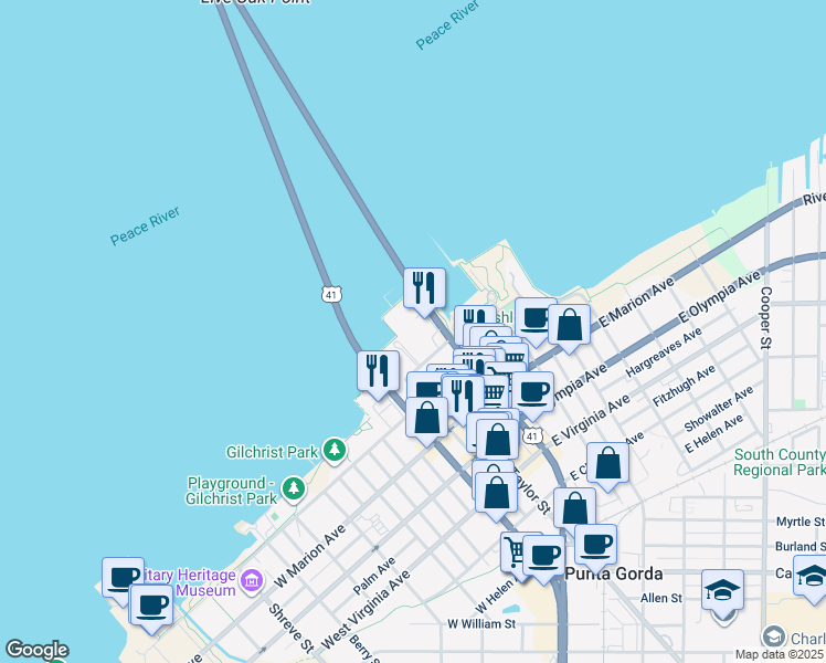 map of restaurants, bars, coffee shops, grocery stores, and more near 150 Harborside Avenue in Punta Gorda