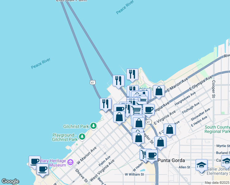 map of restaurants, bars, coffee shops, grocery stores, and more near 33 Tamiami Trail in Punta Gorda