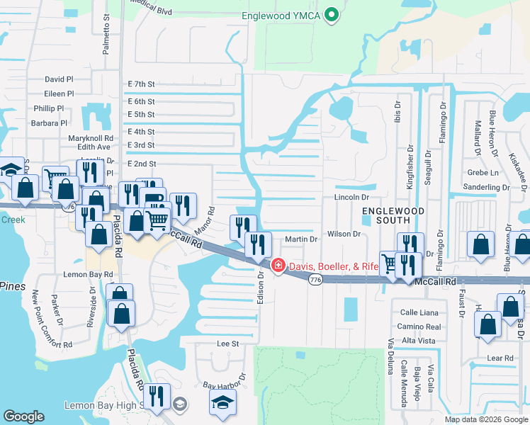map of restaurants, bars, coffee shops, grocery stores, and more near 1080 Haste Lane in Englewood