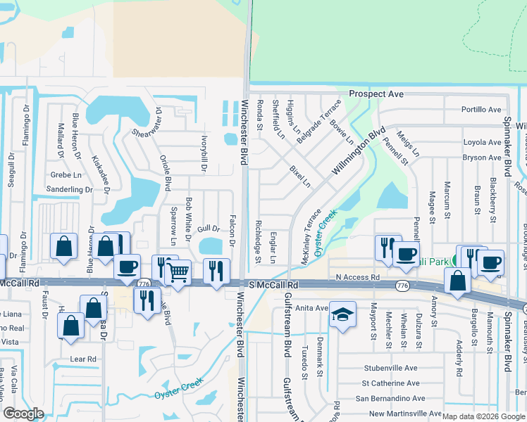 map of restaurants, bars, coffee shops, grocery stores, and more near 6256 Richledge Street in Englewood