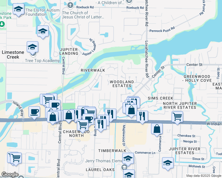 map of restaurants, bars, coffee shops, grocery stores, and more near 17781 Yancy Avenue in Jupiter