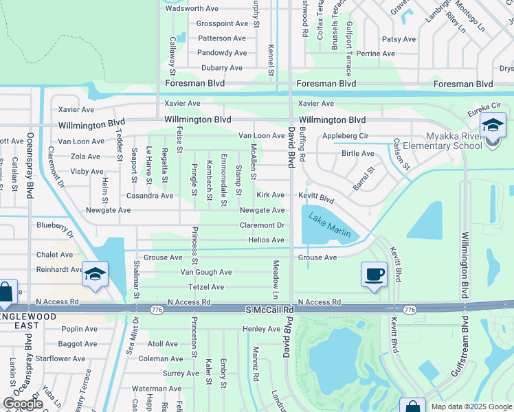 map of restaurants, bars, coffee shops, grocery stores, and more near 12208 Newgate Avenue in Port Charlotte
