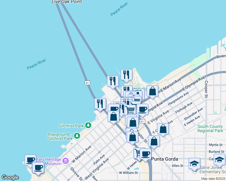 map of restaurants, bars, coffee shops, grocery stores, and more near 33 Tamiami Trail in Punta Gorda