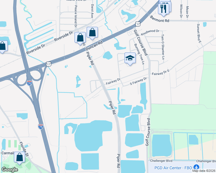 map of restaurants, bars, coffee shops, grocery stores, and more near 26599 Fairway Drive in Punta Gorda
