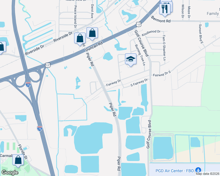 map of restaurants, bars, coffee shops, grocery stores, and more near 26599 Fairway Drive in Punta Gorda