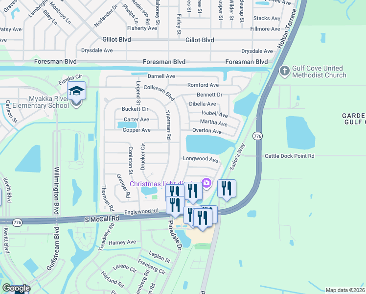 map of restaurants, bars, coffee shops, grocery stores, and more near 6470 Coliseum Boulevard in Port Charlotte