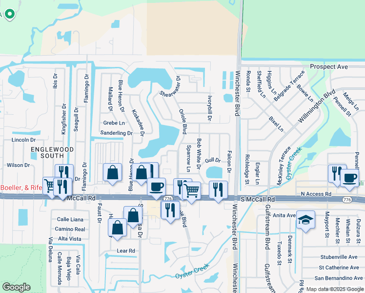 map of restaurants, bars, coffee shops, grocery stores, and more near 6258 Oriole Boulevard in Englewood