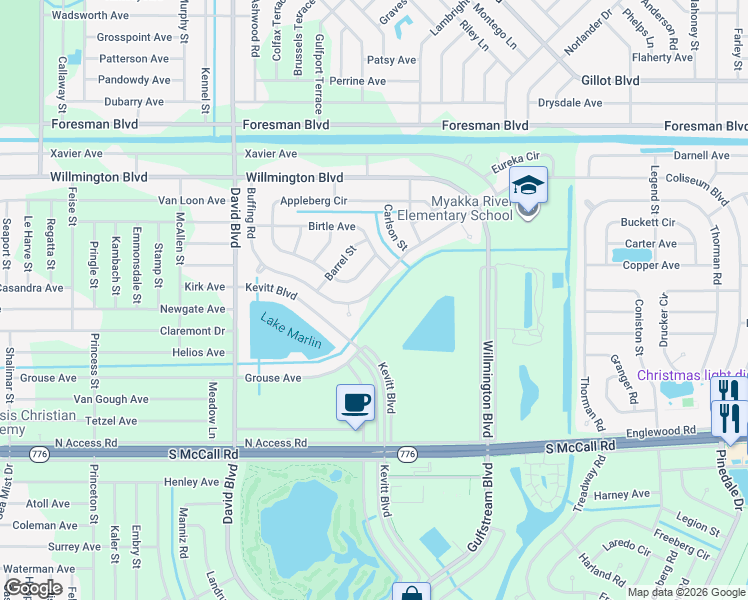 map of restaurants, bars, coffee shops, grocery stores, and more near 12583 Buffing Road in Port Charlotte