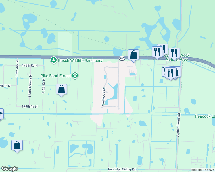 map of restaurants, bars, coffee shops, grocery stores, and more near 10371 Trailwood Circle in Jupiter