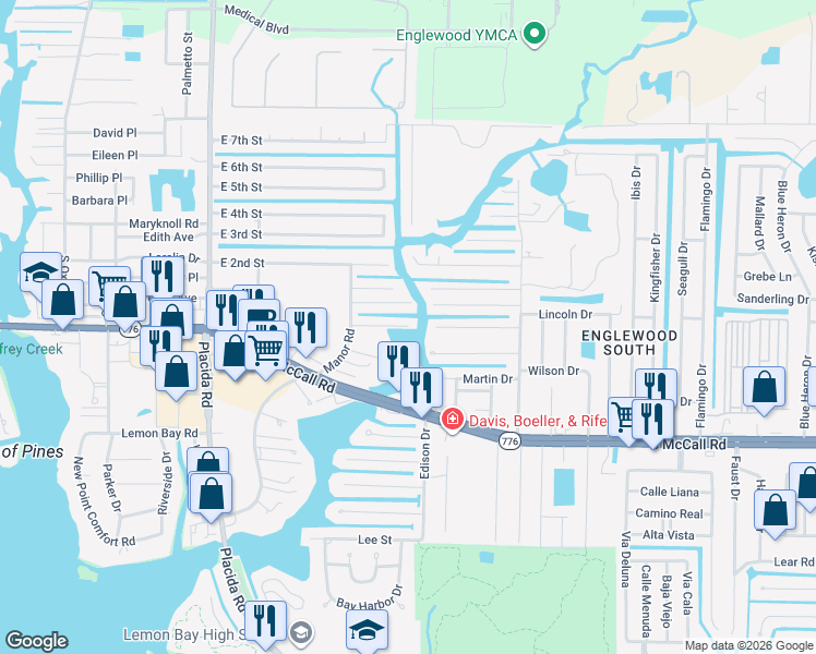 map of restaurants, bars, coffee shops, grocery stores, and more near 1099 Haste Lane in Englewood