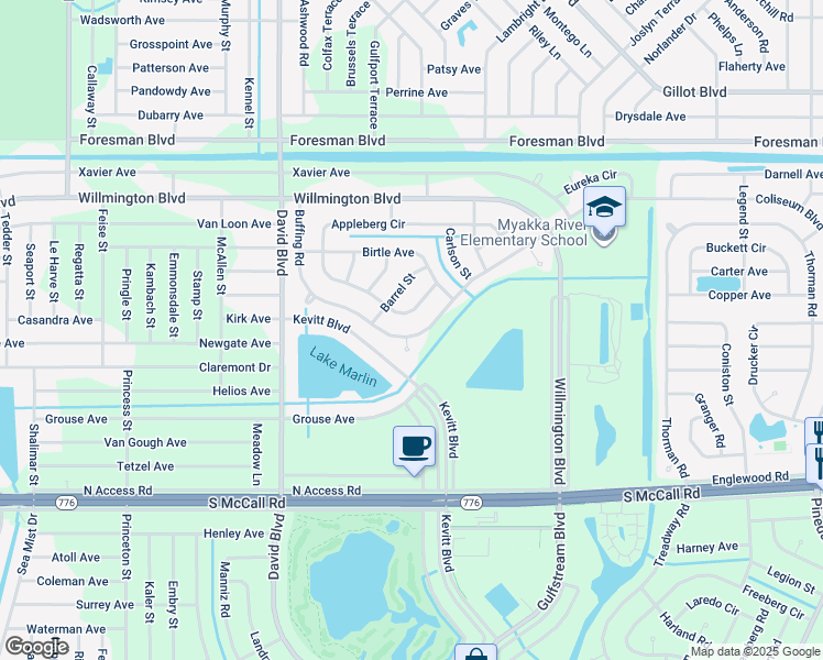 map of restaurants, bars, coffee shops, grocery stores, and more near 12542 Buffing Road in Port Charlotte