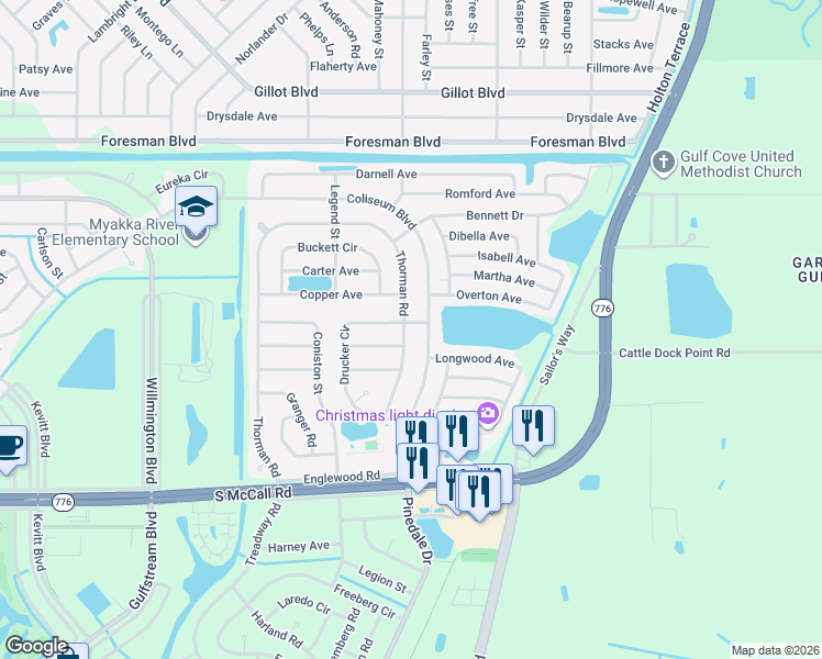map of restaurants, bars, coffee shops, grocery stores, and more near 6470 Coliseum Boulevard in Port Charlotte