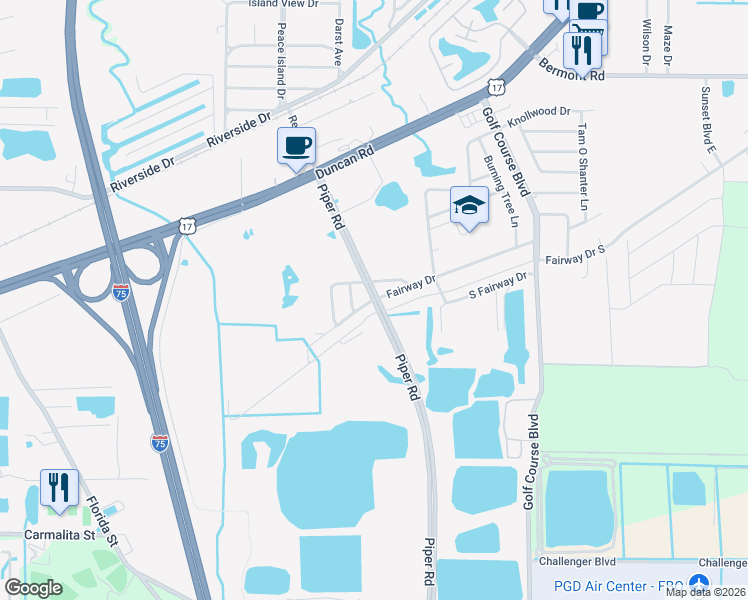 map of restaurants, bars, coffee shops, grocery stores, and more near Fairway Drive in Punta Gorda