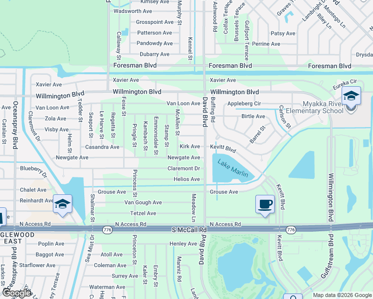 map of restaurants, bars, coffee shops, grocery stores, and more near 12208 Newgate Avenue in Port Charlotte