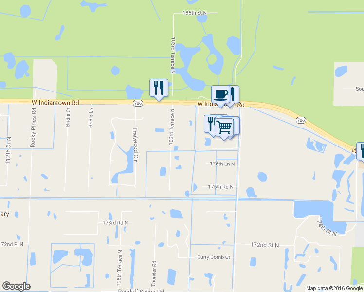 map of restaurants, bars, coffee shops, grocery stores, and more near 17778 103rd Terrace North in Jupiter