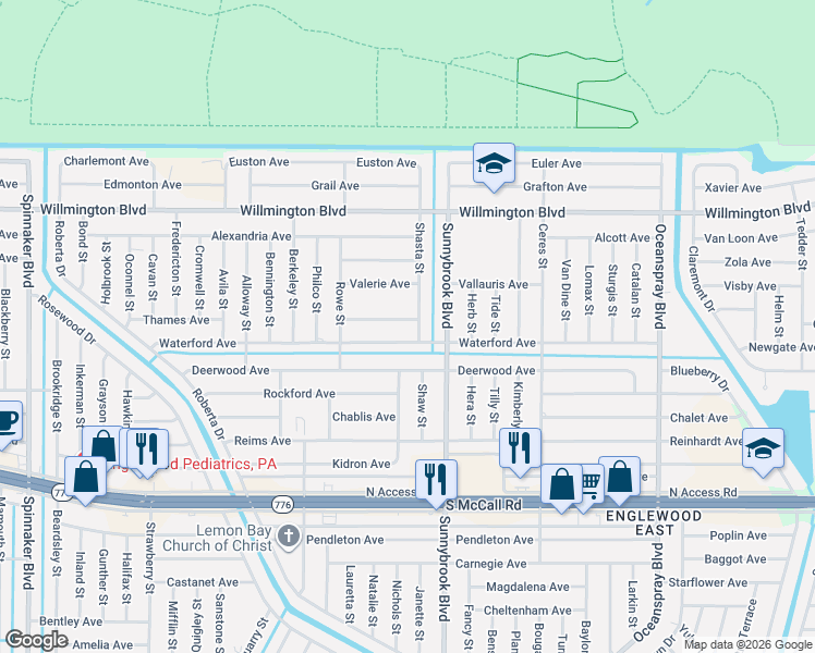 map of restaurants, bars, coffee shops, grocery stores, and more near 10486 Waterford Avenue in Englewood