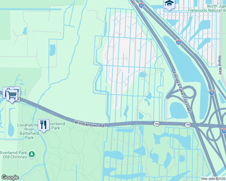 map of restaurants, bars, coffee shops, grocery stores, and more near 225 Blanca Isles Lane in Jupiter
