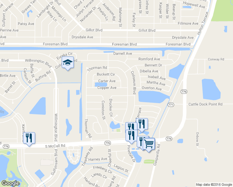 map of restaurants, bars, coffee shops, grocery stores, and more near 6265 Drucker Circle in Port Charlotte