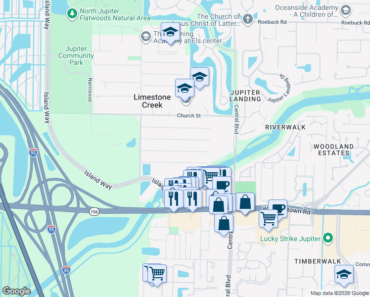 map of restaurants, bars, coffee shops, grocery stores, and more near 6765 2nd Street in Jupiter