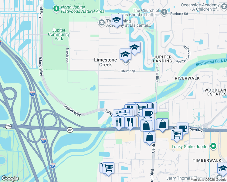 map of restaurants, bars, coffee shops, grocery stores, and more near 6871 2nd Street in Jupiter