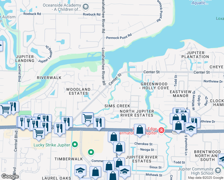 map of restaurants, bars, coffee shops, grocery stores, and more near 116 Magic Way in Jupiter