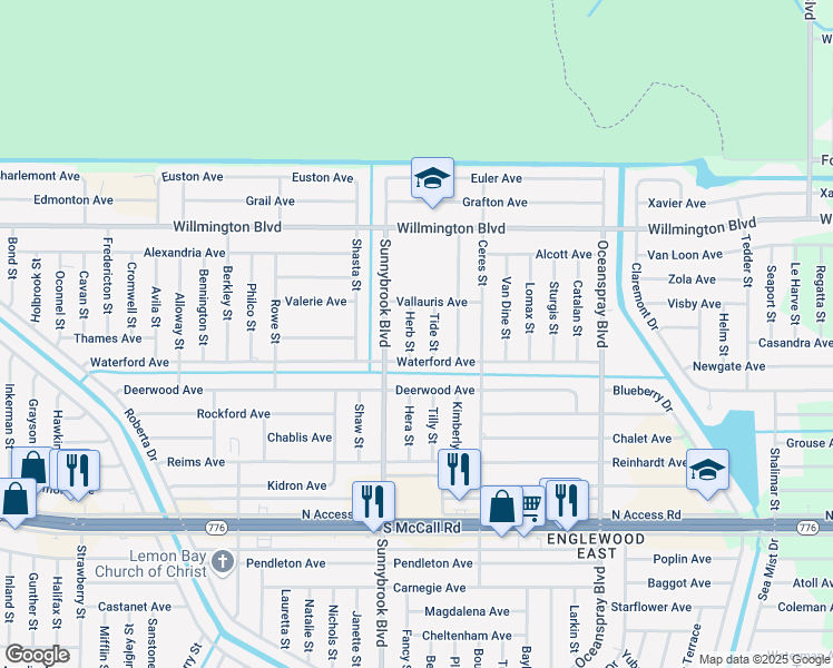 map of restaurants, bars, coffee shops, grocery stores, and more near 6186 Herb Street in Englewood