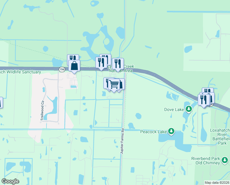 map of restaurants, bars, coffee shops, grocery stores, and more near 10140 West Indiantown Road in Jupiter