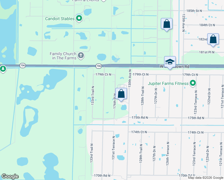 map of restaurants, bars, coffee shops, grocery stores, and more near 17785 131st Terrace North in Jupiter