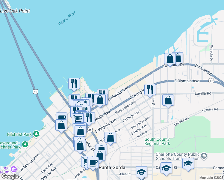 map of restaurants, bars, coffee shops, grocery stores, and more near 402 East Marion Avenue in Punta Gorda