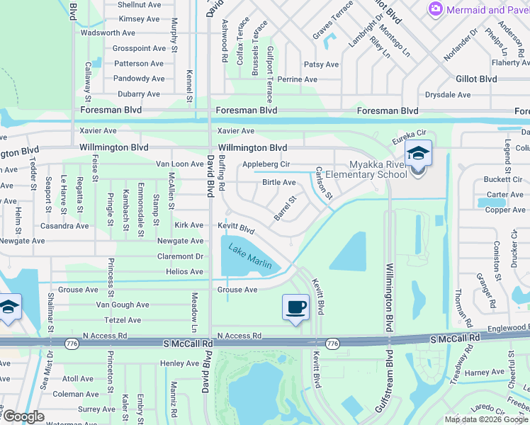 map of restaurants, bars, coffee shops, grocery stores, and more near 12175 Appleberg Circle in Port Charlotte