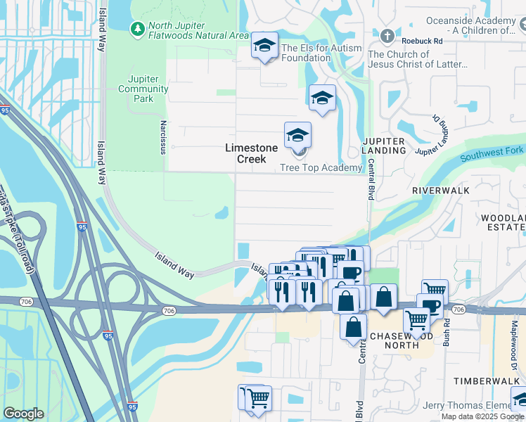 map of restaurants, bars, coffee shops, grocery stores, and more near 6895 3rd Street in Jupiter