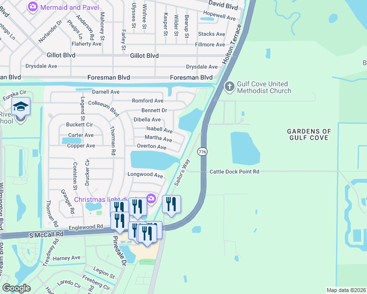 map of restaurants, bars, coffee shops, grocery stores, and more near 13599 Martha Avenue in Port Charlotte