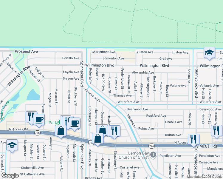map of restaurants, bars, coffee shops, grocery stores, and more near 6198 Oconnel Street in Englewood