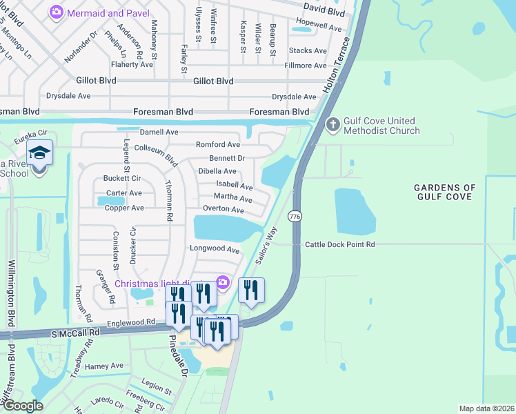 map of restaurants, bars, coffee shops, grocery stores, and more near 13599 Martha Avenue in Port Charlotte
