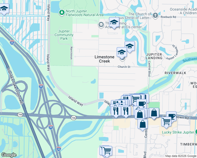 map of restaurants, bars, coffee shops, grocery stores, and more near 7017 3rd Street in Jupiter