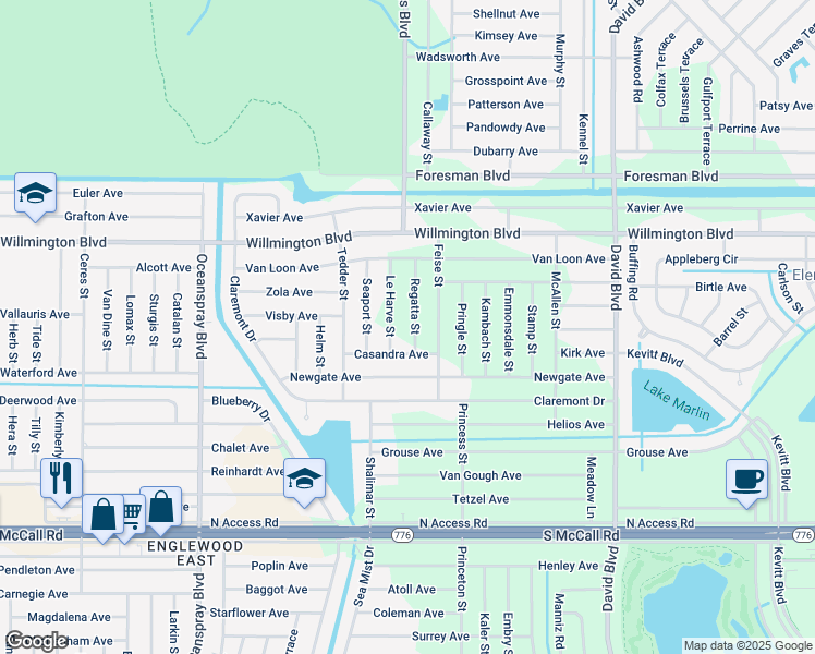 map of restaurants, bars, coffee shops, grocery stores, and more near 6193 Regatta Street in Port Charlotte