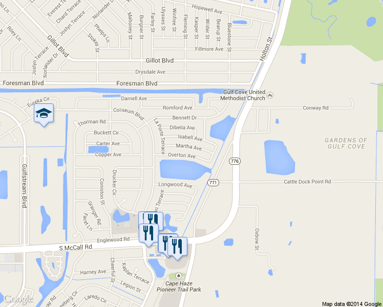 map of restaurants, bars, coffee shops, grocery stores, and more near 13548 Overton Avenue in Port Charlotte