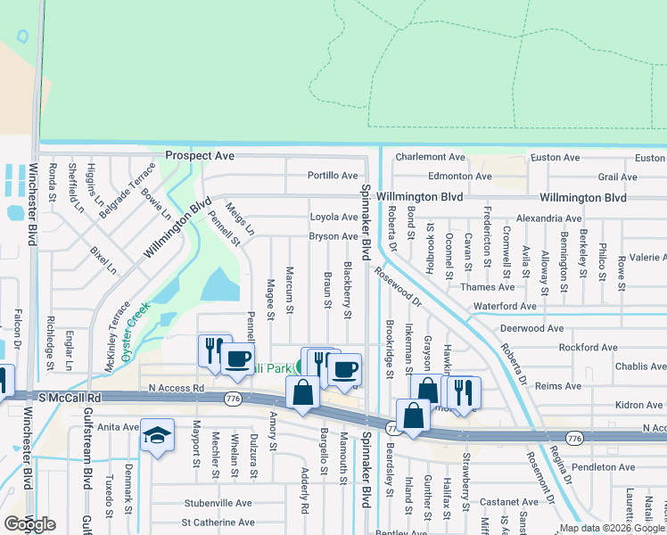map of restaurants, bars, coffee shops, grocery stores, and more near 6198 Braun Street in Englewood