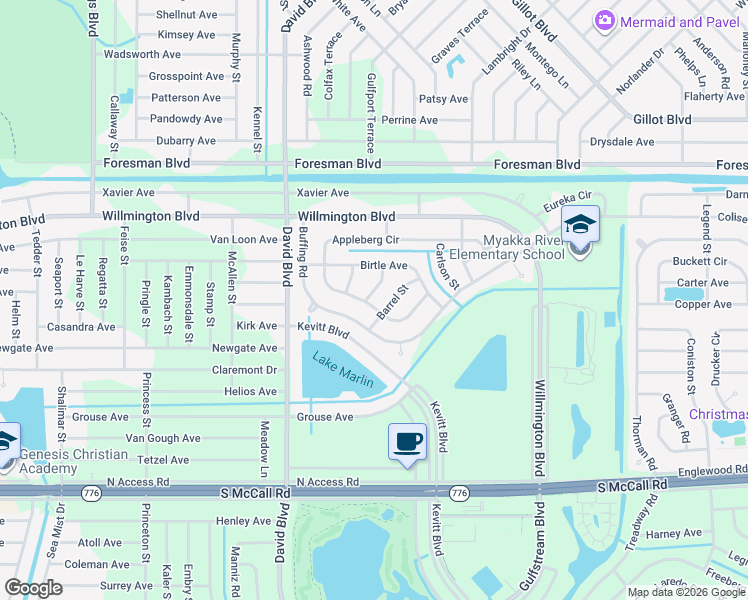 map of restaurants, bars, coffee shops, grocery stores, and more near 12175 Appleberg Circle in Port Charlotte