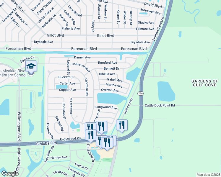 map of restaurants, bars, coffee shops, grocery stores, and more near 13548 Overton Avenue in Port Charlotte