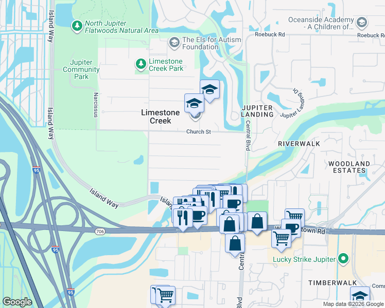 map of restaurants, bars, coffee shops, grocery stores, and more near 6773 3rd Street in Jupiter