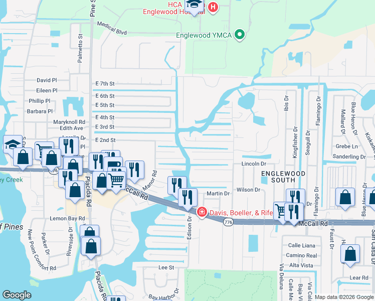 map of restaurants, bars, coffee shops, grocery stores, and more near 1112 Andrews Street in Englewood