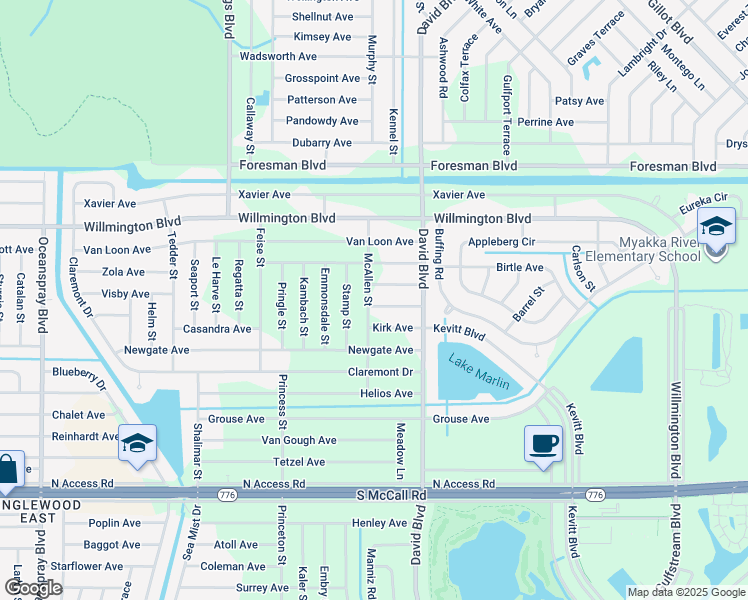 map of restaurants, bars, coffee shops, grocery stores, and more near 12204 Maltz Avenue in Port Charlotte