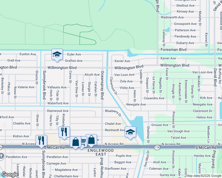 map of restaurants, bars, coffee shops, grocery stores, and more near 11765 Oceanspray Boulevard in Englewood