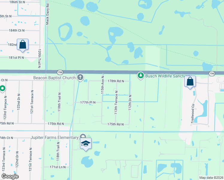 map of restaurants, bars, coffee shops, grocery stores, and more near 17831 113th Terrace North in Jupiter
