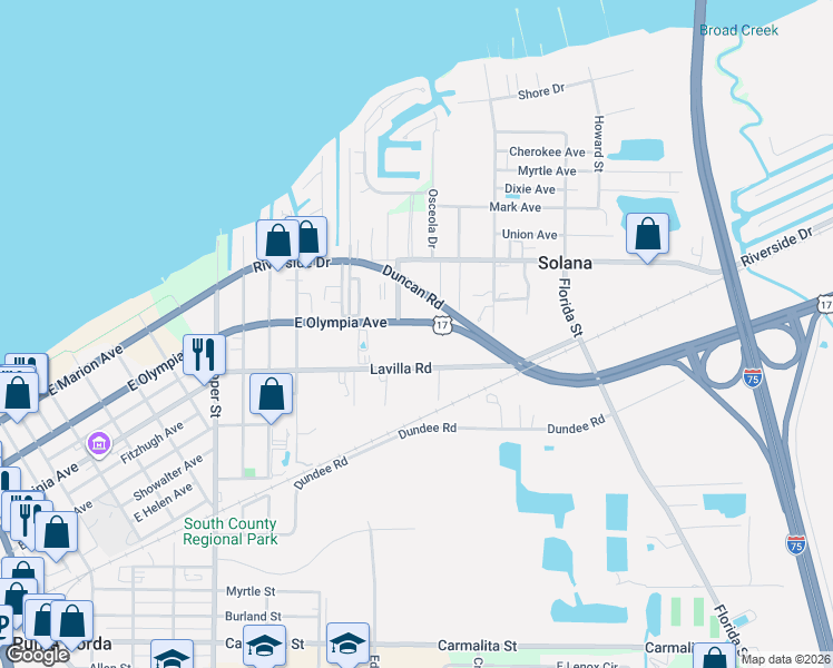 map of restaurants, bars, coffee shops, grocery stores, and more near 1610 Lavilla Road in Punta Gorda