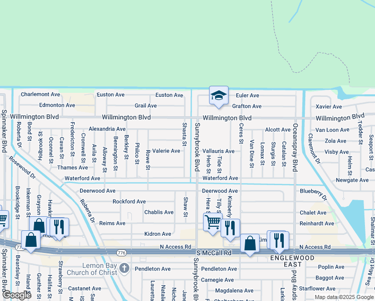 map of restaurants, bars, coffee shops, grocery stores, and more near 6201 Sunnybrook Boulevard in Englewood