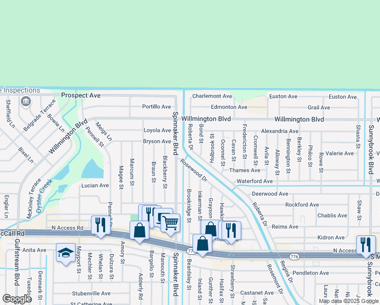 map of restaurants, bars, coffee shops, grocery stores, and more near 6177 Roberta Drive in Englewood