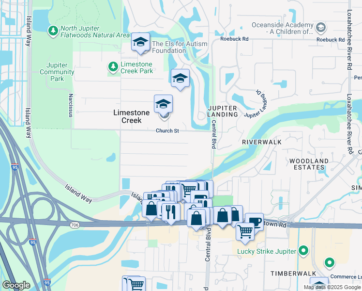 map of restaurants, bars, coffee shops, grocery stores, and more near 6707 3rd Street in Jupiter